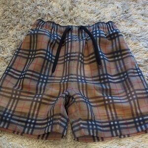 Plaid Drawstring Women’s Shorts - Beige/Navy